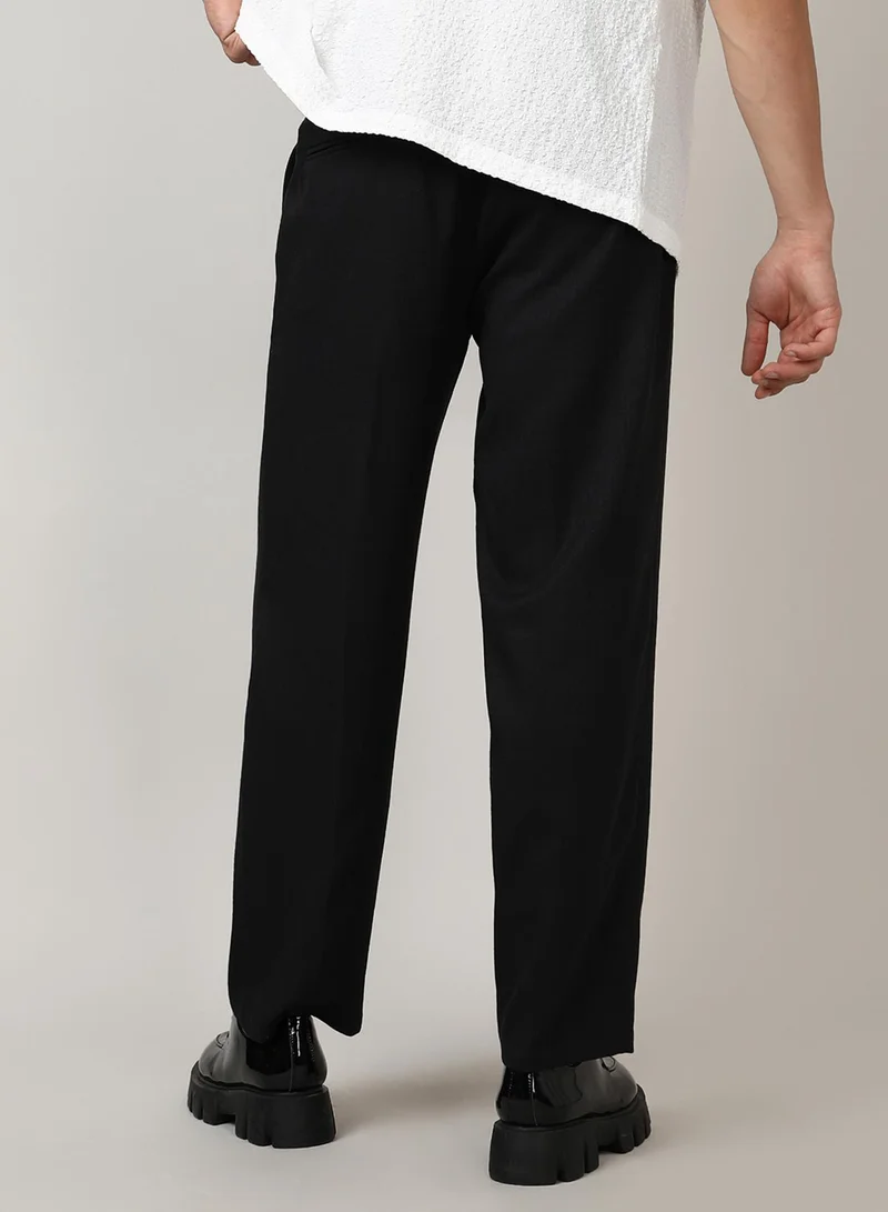 CAHOOT  Men's Onyx Black Solid Tailored Trousers For Casual Wear | 4 Pockets | Mid-Rise | Button Closure | Trousers Crafted With Comfort Fit For Everyday Wear for Men | Best Price UAE